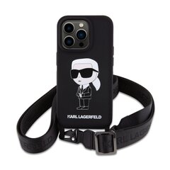 Karl Lagerfeld Liquid Silicone Crossbody Ikonik Case for iPhone 15 Pro Max Black цена и информация | Чехлы для телефонов | kaup24.ee