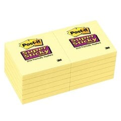 Post-it märkmepaberid Super Sticky Yellow, 7,6x7,6 cm, 12 tk hind ja info | Vihikud, märkmikud ja paberikaubad | kaup24.ee