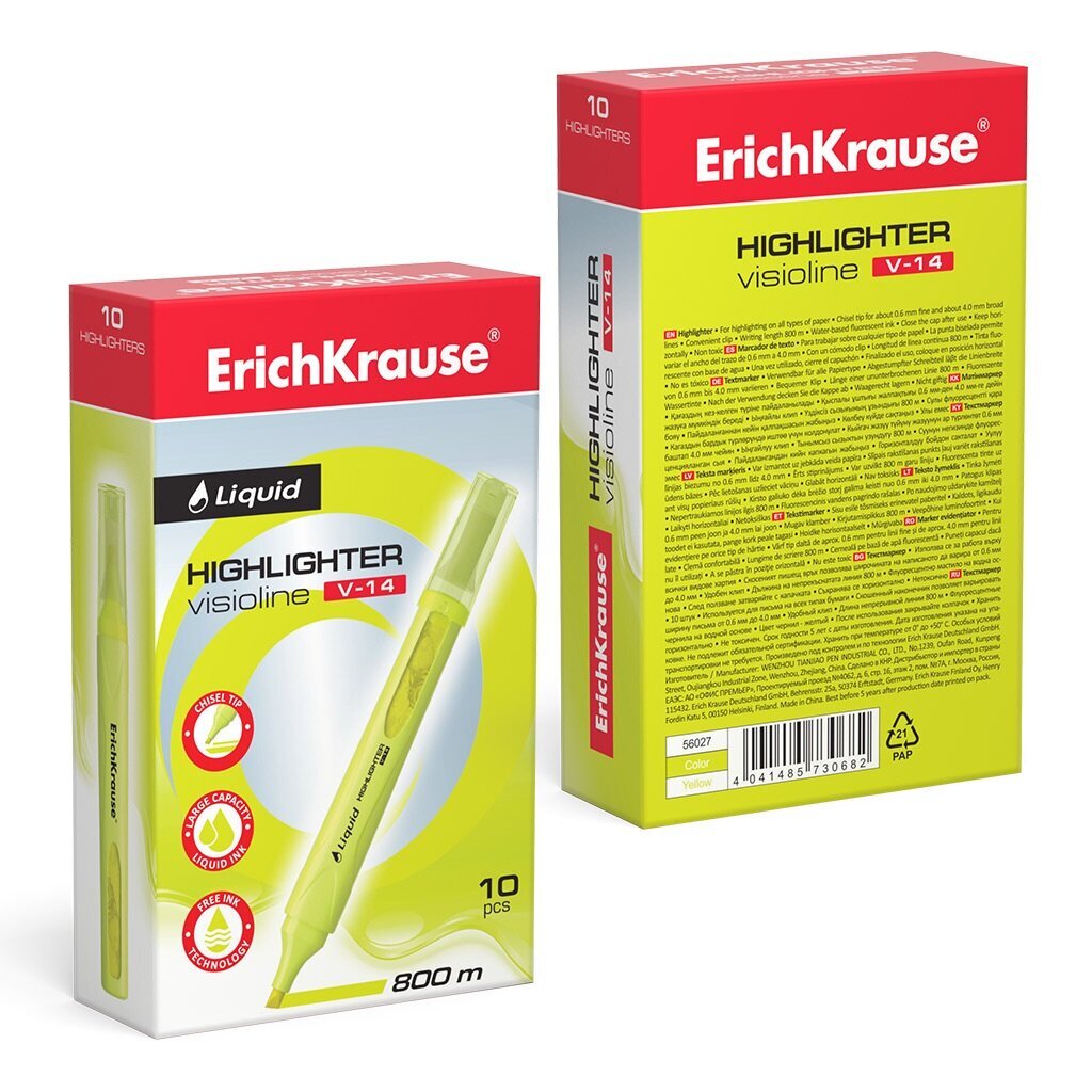 Tekstimarker LIQUID VISIOLINE V-14 NEON, ErichKrause, 0,6-4,0mm, kollane hind ja info | Kirjutusvahendid | kaup24.ee