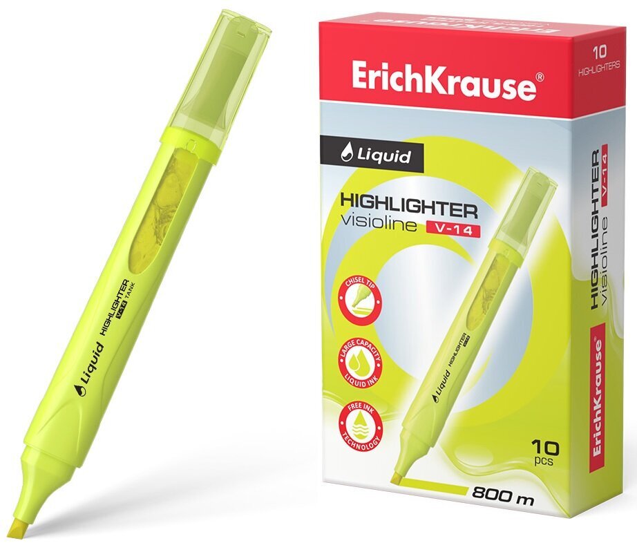 Tekstimarker LIQUID VISIOLINE V-14 NEON, ErichKrause, 0,6-4,0mm, kollane hind ja info | Kirjutusvahendid | kaup24.ee