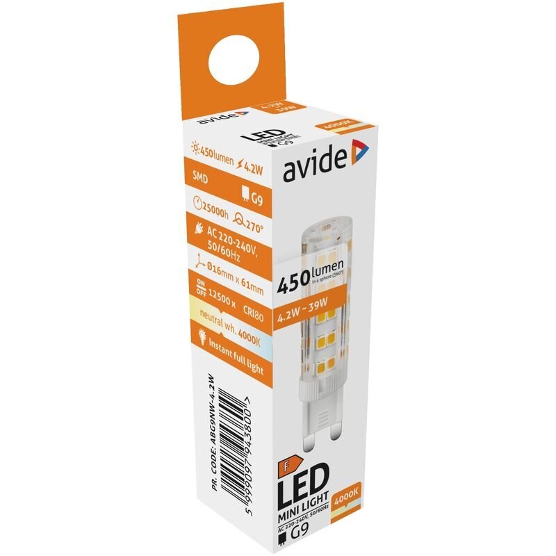 Avide LED pirn 4,2W G9 4000K цена и информация | Lambipirnid, lambid | kaup24.ee