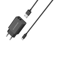 Riversong зарядное устройство SafeKub D2 2x USB 12W черный + проволока USB - USB-C AD29 + CT85 цена и информация | Зарядные устройства для телефонов | kaup24.ee