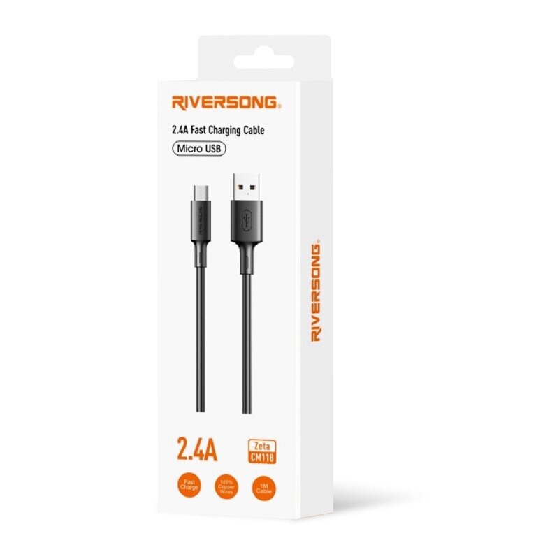 Riversong Zeta USB - microUSB 1,0m 2,4A, CM118 hind ja info | Mobiiltelefonide kaablid | kaup24.ee
