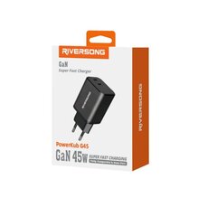 Riversong sieninis įkroviklis PowerKub G45 2x USB-C 45W juodas AD95 цена и информация | Зарядные устройства для телефонов | kaup24.ee