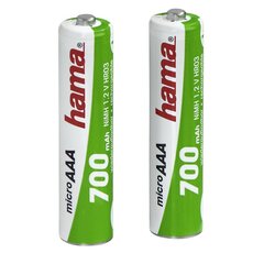 Laetavad patareid Hama NiMH, 2x AAA, 700 mAh, 1,2 V цена и информация | Батарейки | kaup24.ee