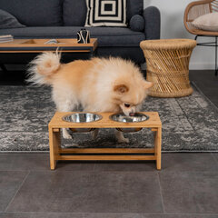 Двойная деревянная миска для домашних животных Lionto, 44 x 20 x 19 см, коричневая цена и информация | Миски, ящики для корма | kaup24.ee