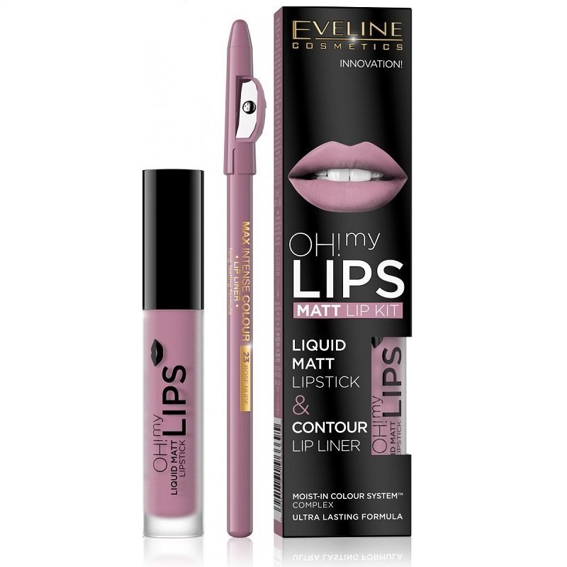 Komplekt Eveline Oh My Lips Liquid Matt 03 Rose Nude: huulepulk 4.5 ml + huule kontuurpliiats 1 tk. цена и информация | Huulepulgad, -läiked, -palsamid, vaseliin | kaup24.ee