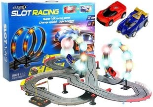 Игровые машинки Race Track 2 1:43, кольцевые лампы цена и информация | Развивающий мелкую моторику - кинетический песок KeyCraft NV215 (80 г) детям от 3+ лет, бежевый | kaup24.ee