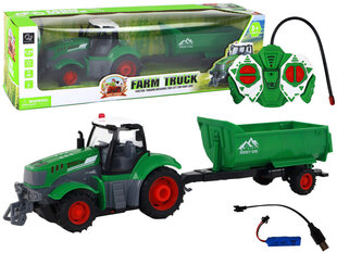 Nuotoliniu būdu valdomas traktorius su priekaba, žalias цена и информация | Игрушки для мальчиков | kaup24.ee