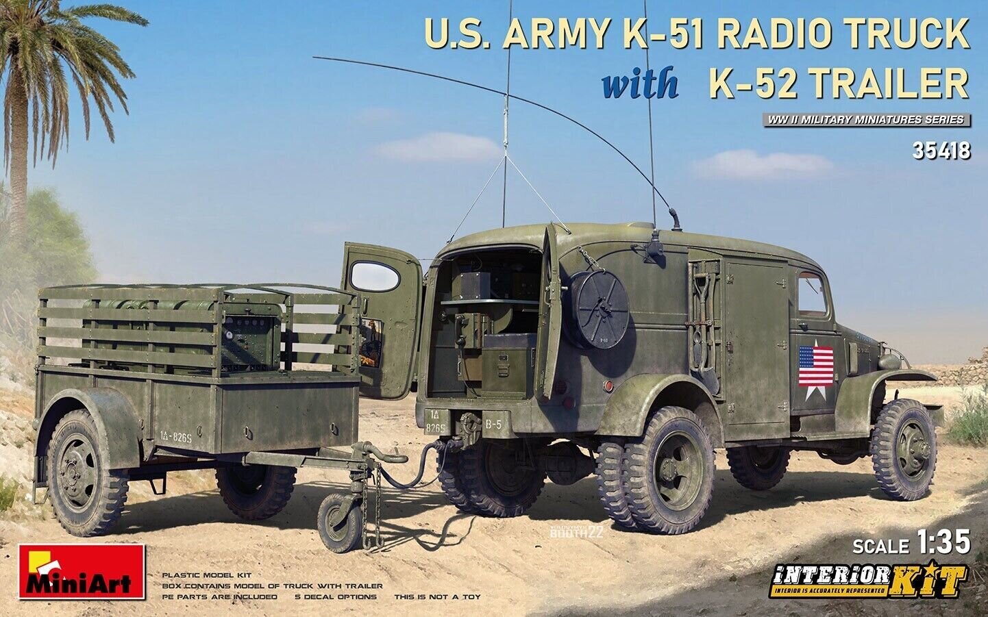 Liimitav mudel MiniArt 35418 US Army K-51 Radio Truck w/K-52 Trailer Interior Kit 1/35 цена и информация | Liimitavad mudelid | kaup24.ee