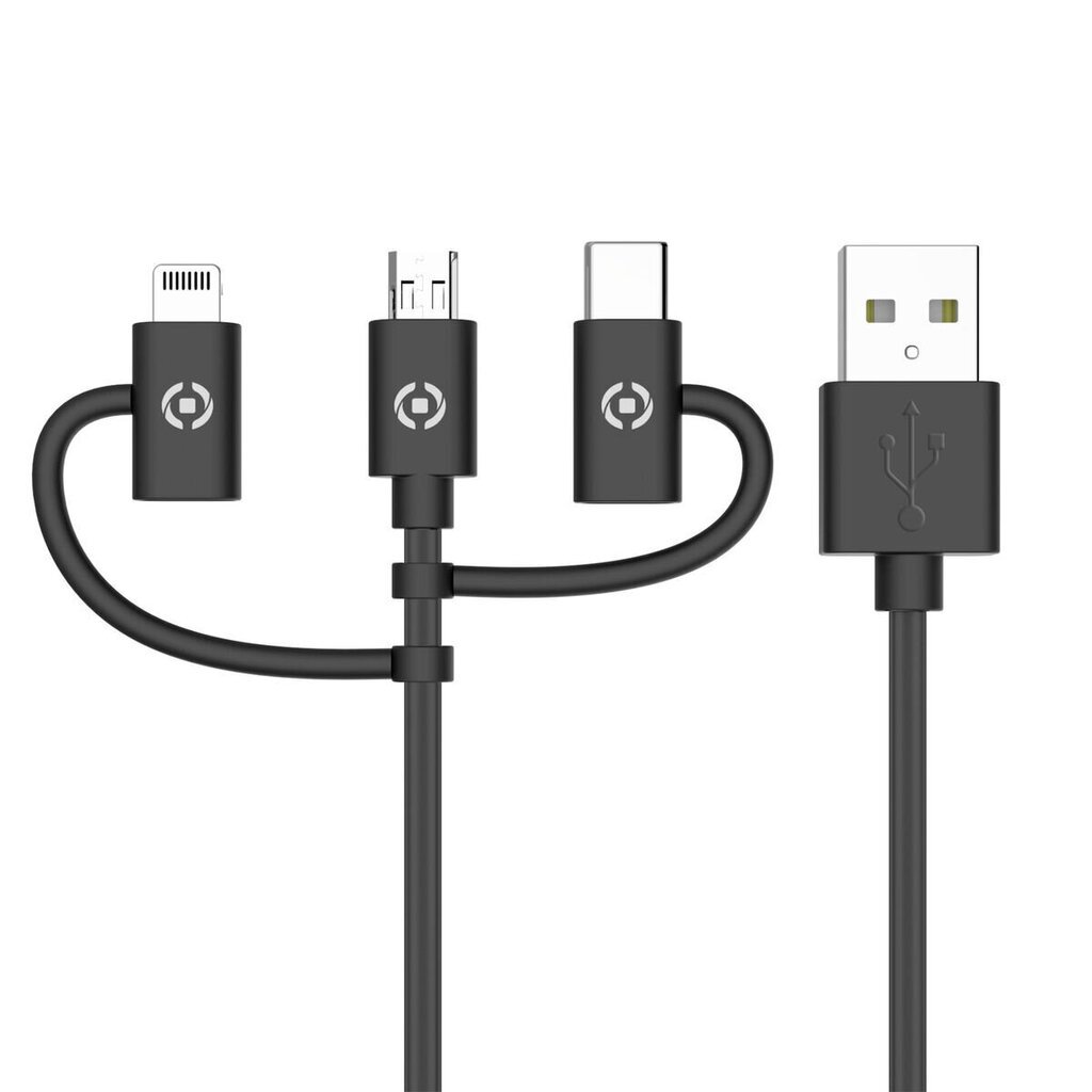 USB-kaabel-Mikro USB ja USB C Celly USB3IN1BK Must 1 m цена и информация | Mobiiltelefonide kaablid | kaup24.ee