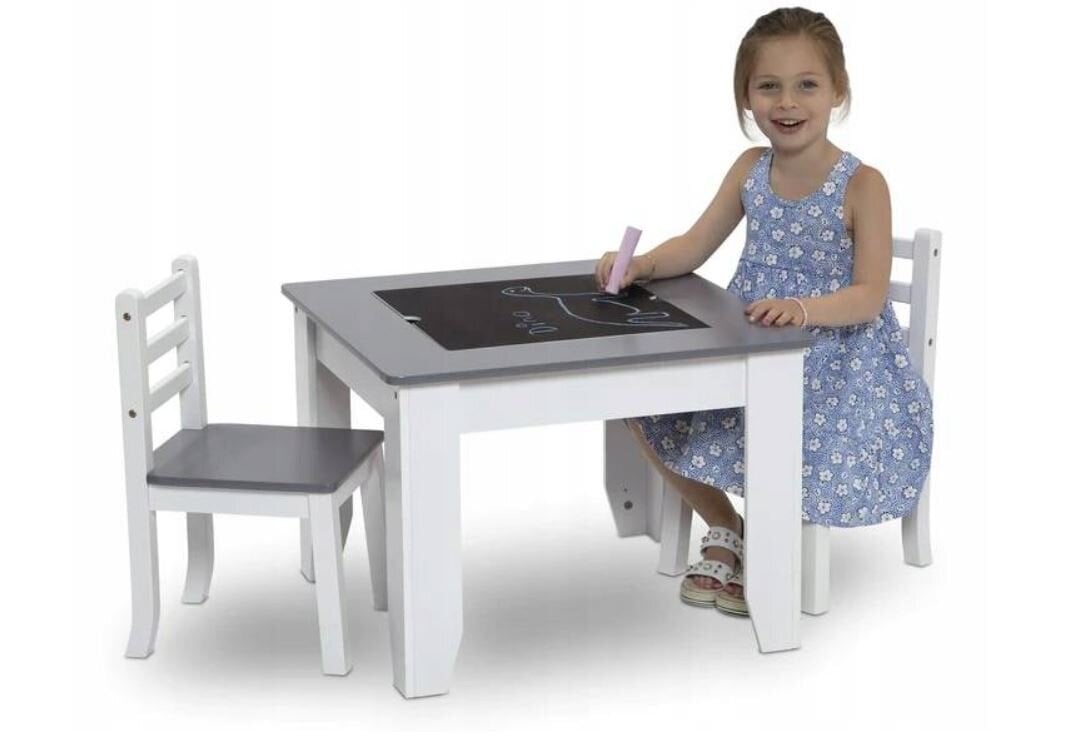 Tahvlipinnaga laste laua ja toolide komplekt, valge-hall hind ja info | Laste lauad ja toolid | kaup24.ee