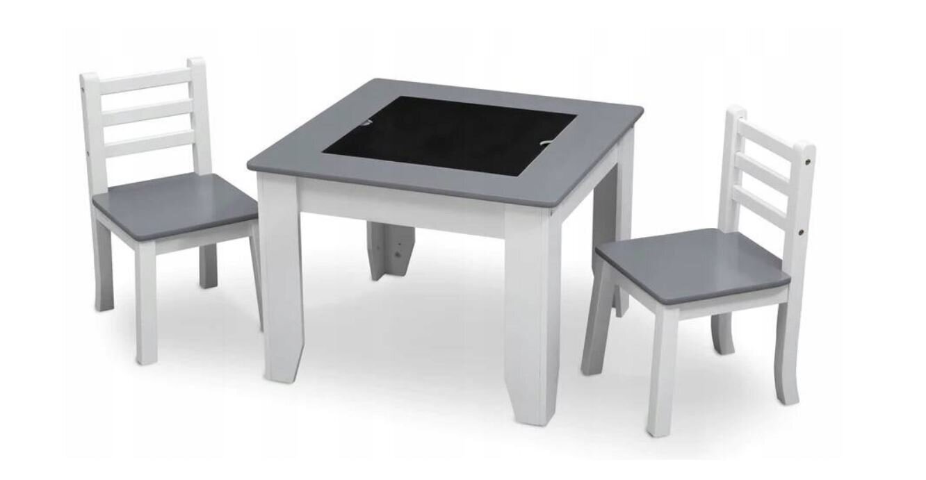 Tahvlipinnaga laste laua ja toolide komplekt, valge-hall hind ja info | Laste lauad ja toolid | kaup24.ee