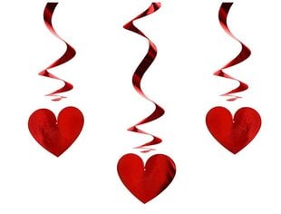 Rippuvad kaunistused „Punased südamed“ (3tk) цена и информация | Праздничные декорации | kaup24.ee