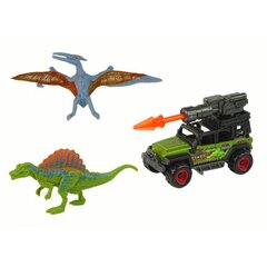 Dinosauruste kujude ja auto komplekt Lean Toys hind ja info | Poiste mänguasjad | kaup24.ee