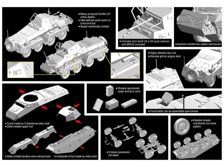 Konstruktor Dragon - Sd.Kfz. 231 Schwerer Panzerspähwagen (8-Rad), 1/72, 7483 цена и информация | Klotsid ja konstruktorid | kaup24.ee