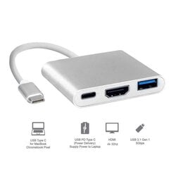 Hub 3in1 adapter Type-C / USB3.0 / HDMI 4k / PD цена и информация | Адаптеры и USB-hub | kaup24.ee