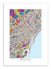 Plakat Barcelona colored map 30 x 40 cm hind ja info | Seinapildid | kaup24.ee