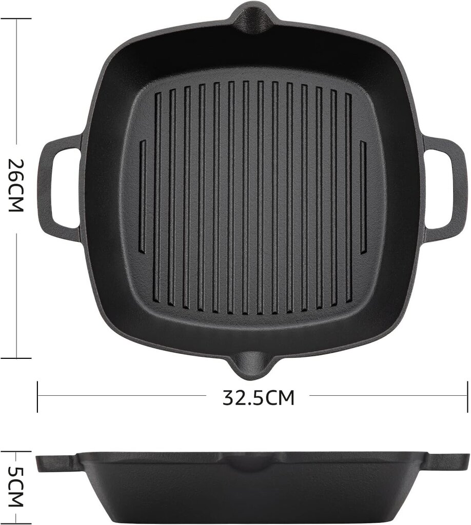 Malmist grillpann Overmont, 26x32 cm, must hind ja info | Pannid | kaup24.ee