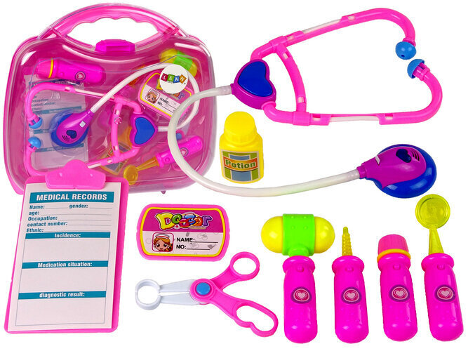 Arstikomplekt kohvris Lean Toys, roosa hind ja info | Tüdrukute mänguasjad | kaup24.ee