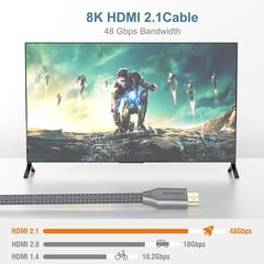 Bomenya kiire 8K HDMI-kaabel, 60Hz, 8m, hall hind ja info | Kaablid ja juhtmed | kaup24.ee