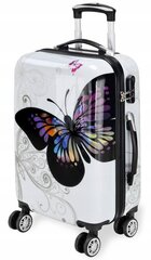 Keskmine kohver Mpmax Butterfly, M, valge цена и информация | Чемоданы, дорожные сумки | kaup24.ee
