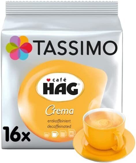 Tassimo kohvikapslid Cafe Hag Crema Decaffeinated, 16 tk (kofeiinivaba) hind ja info | Kohv, kakao | kaup24.ee