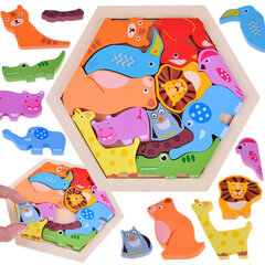 Värviline puidust pusle Loomad, 13 o. цена и информация | Развивающие игрушки | kaup24.ee