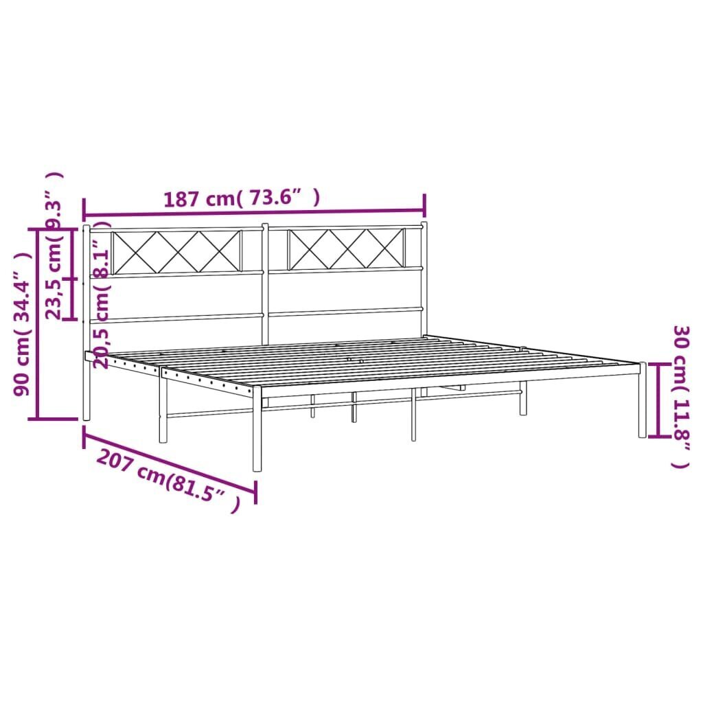 Metallist voodiraam peatsiga vidaXL, 180x200 cm hind ja info | Voodid | kaup24.ee