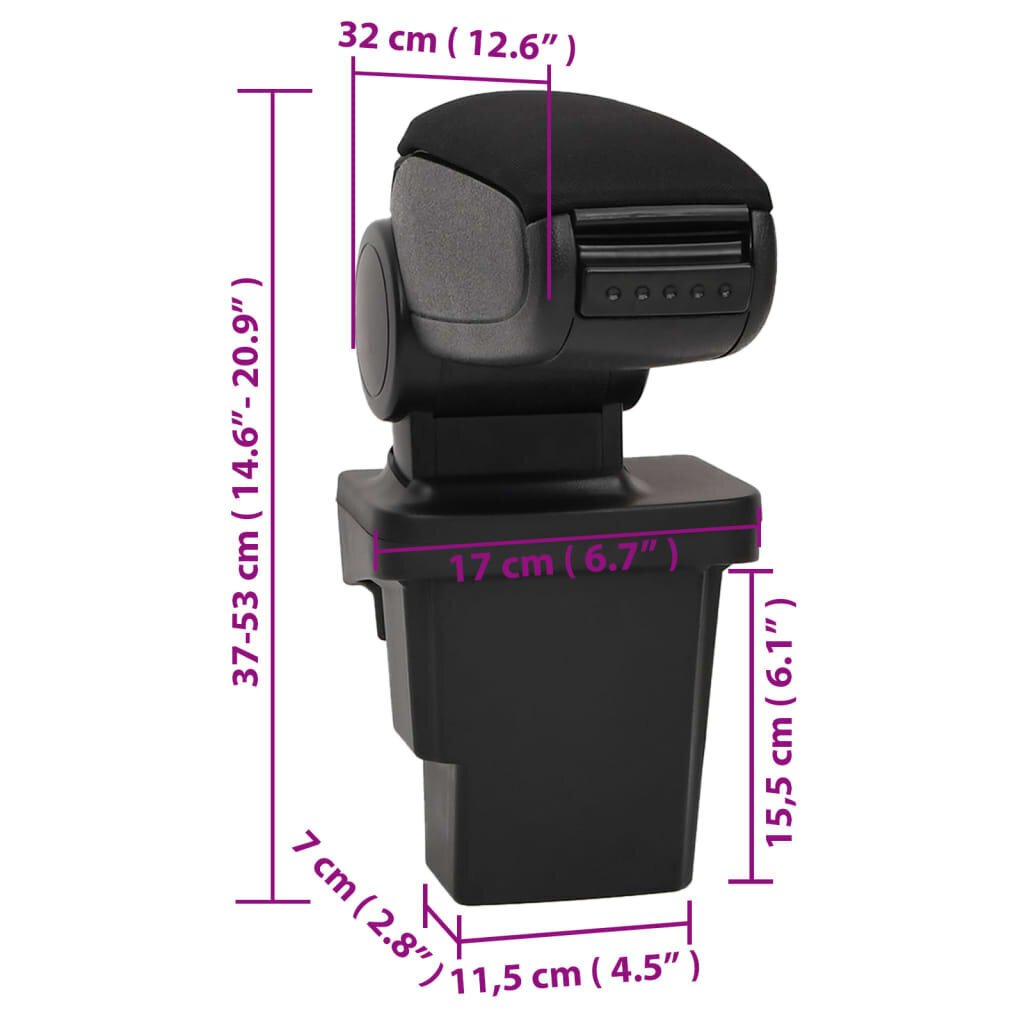 vidaXL auto käetugi, must, 17x32x(37-53) cm, ABS hind ja info | Käetoed | kaup24.ee