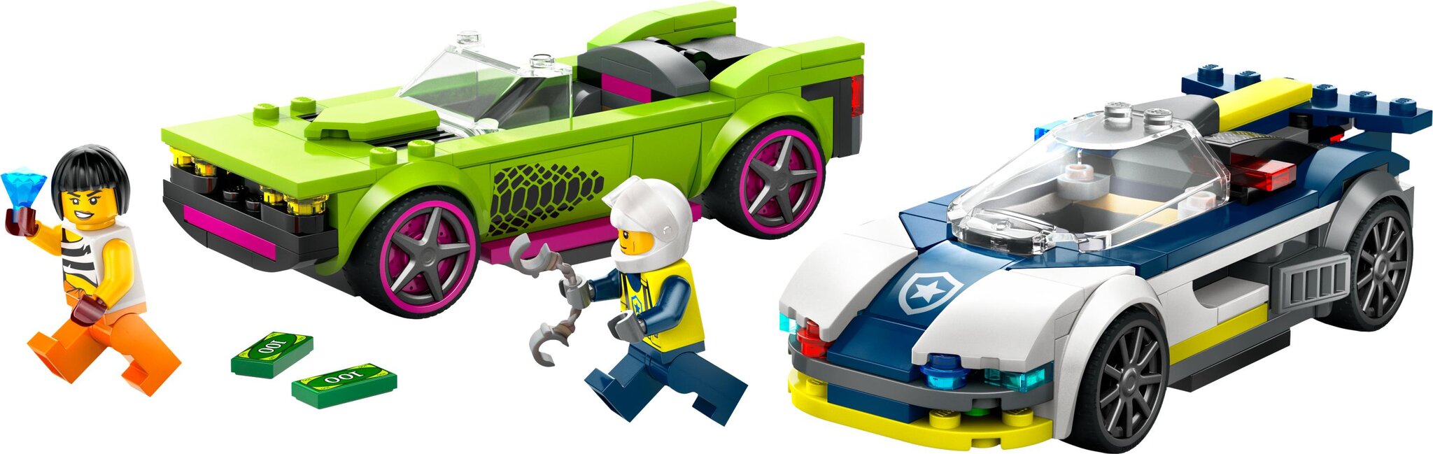60415 LEGO® City Police Car and Muscle Car Chase politseiauto ja võimsa auto tagaajamine цена и информация | Klotsid ja konstruktorid | kaup24.ee