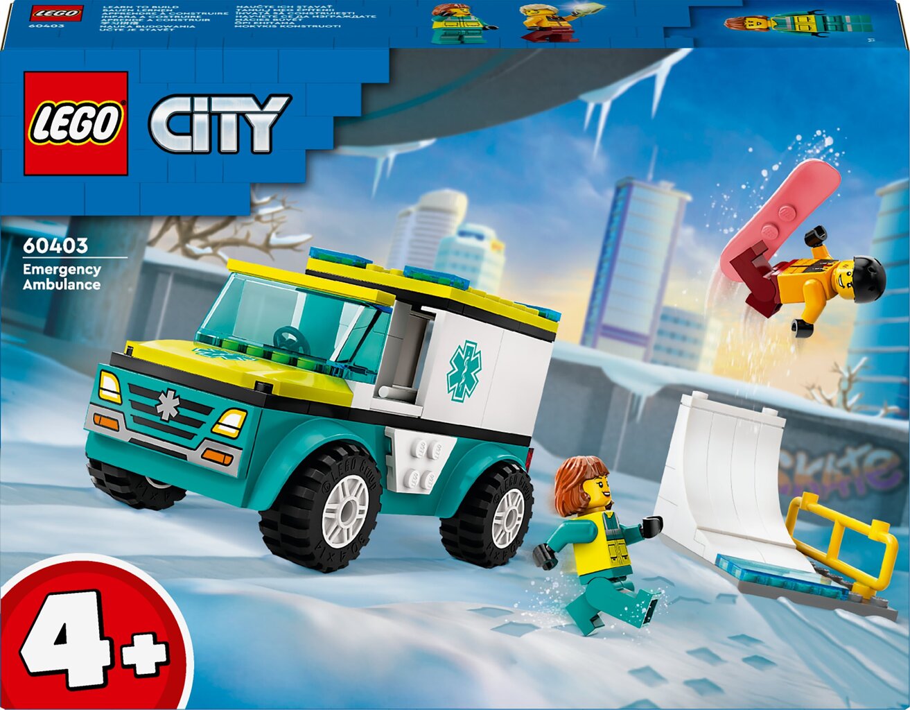 60403 LEGO® City Emergency Ambulance and Snowboarder kiirabiauto ja lumelaudur цена и информация | Klotsid ja konstruktorid | kaup24.ee