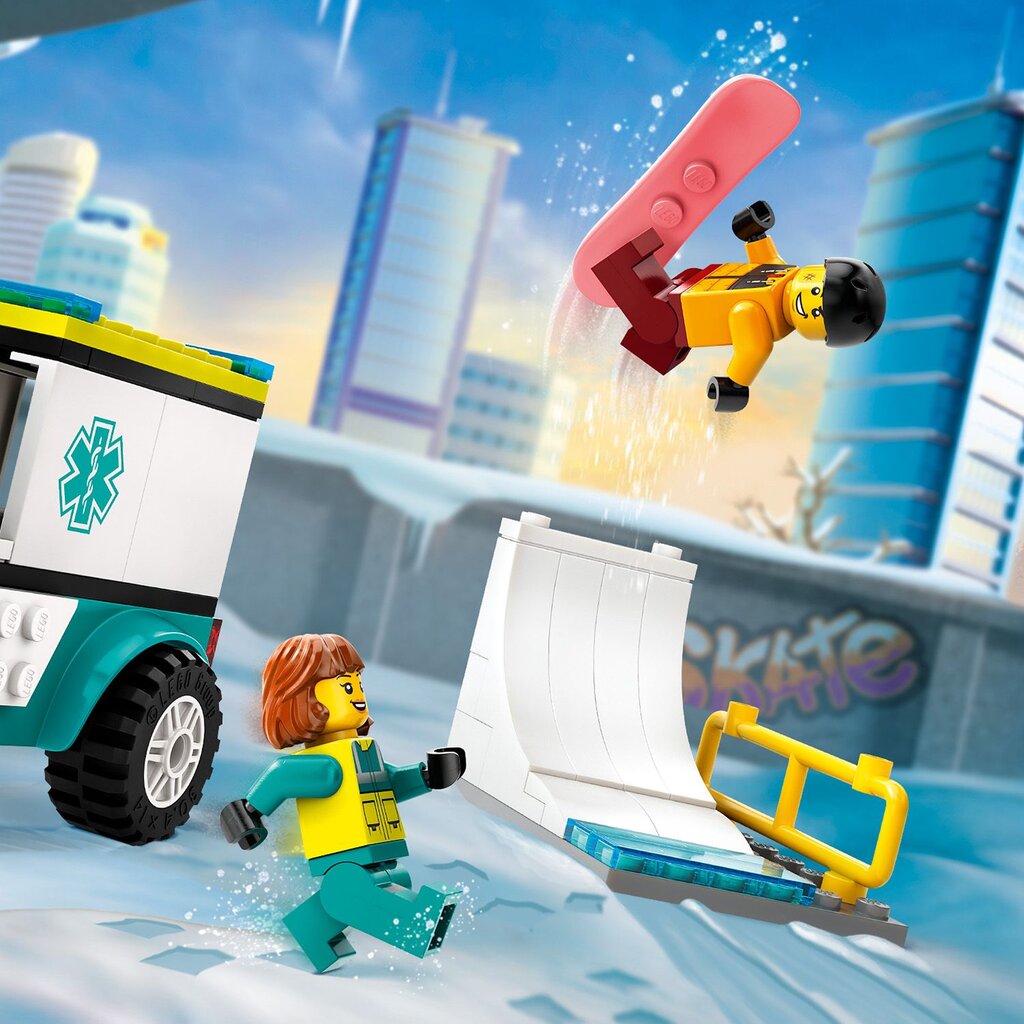 60403 LEGO® City Emergency Ambulance and Snowboarder kiirabiauto ja lumelaudur цена и информация | Klotsid ja konstruktorid | kaup24.ee