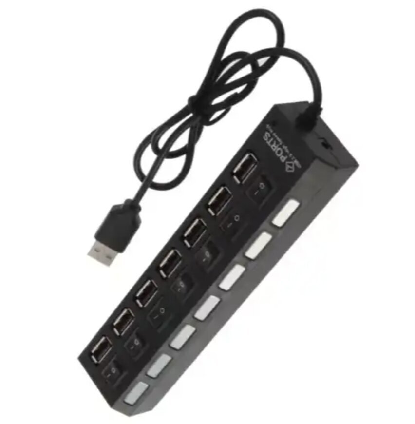 OEM 7-pordiline USB-jaotur, USB Hub, must цена и информация | USB jagajad, adapterid | kaup24.ee