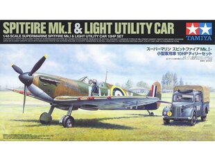 Сборная пластиковая модель. Tamiya - Supermarine Spitfire Mk.I & Light Utility Car 10HP Tilly Set, 1/48, 25211 цена и информация | Конструкторы и кубики | kaup24.ee