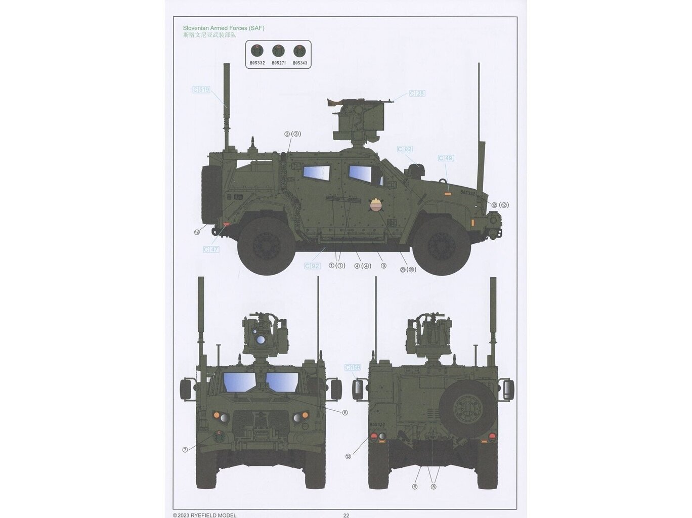 Rye Field Model JLTV M1278A1 Heavy Gun Carrier Modification with M153 Crows II US Army / Slovenian Armed Forces, 1/35, RFM-5099 цена и информация | Klotsid ja konstruktorid | kaup24.ee