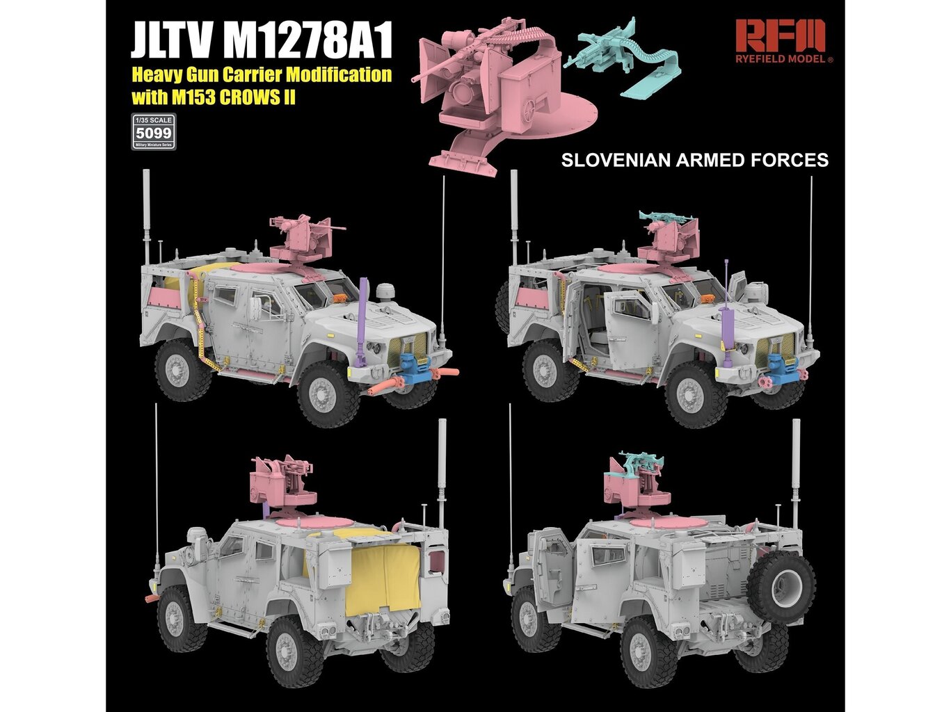 Rye Field Model JLTV M1278A1 Heavy Gun Carrier Modification with M153 Crows II US Army / Slovenian Armed Forces, 1/35, RFM-5099 цена и информация | Klotsid ja konstruktorid | kaup24.ee