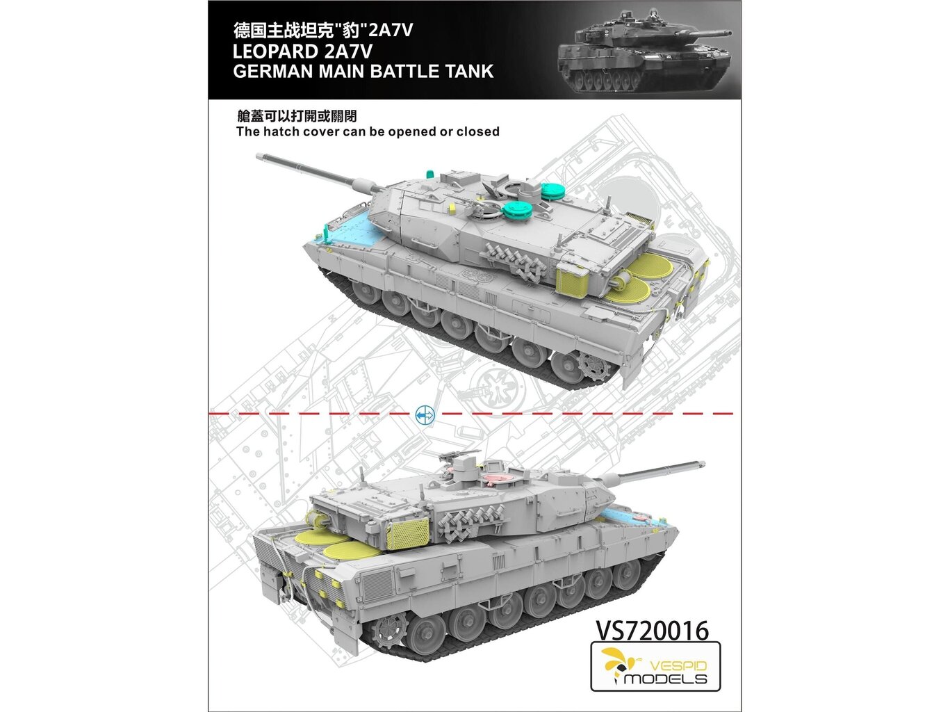 Vespid Models - Leopard 2A7V German Main Battle Tank, 1/72, 720016 hind ja info | Klotsid ja konstruktorid | kaup24.ee