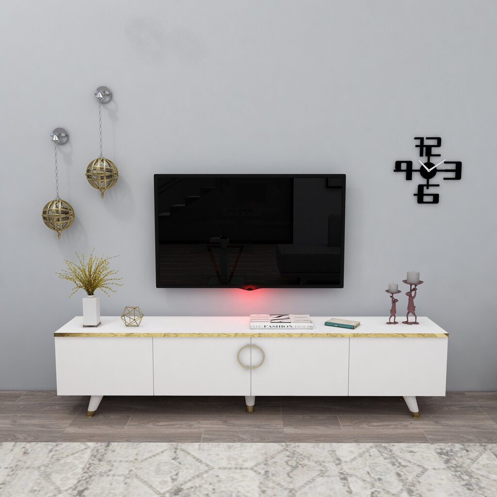 TV-laud, Asir, 180x30x31,4 cm, valge, kuldne цена и информация | TV alused | kaup24.ee