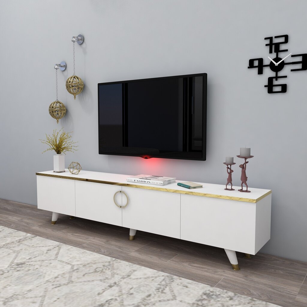 TV-laud, Asir, 180x30x31,4 cm, valge, kuldne цена и информация | TV alused | kaup24.ee