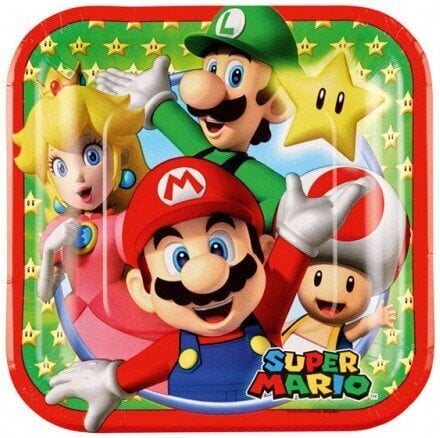 Ühekordsed papptaldrikud Super Mario, 8 tk цена и информация | Ühekordsed nõud | kaup24.ee