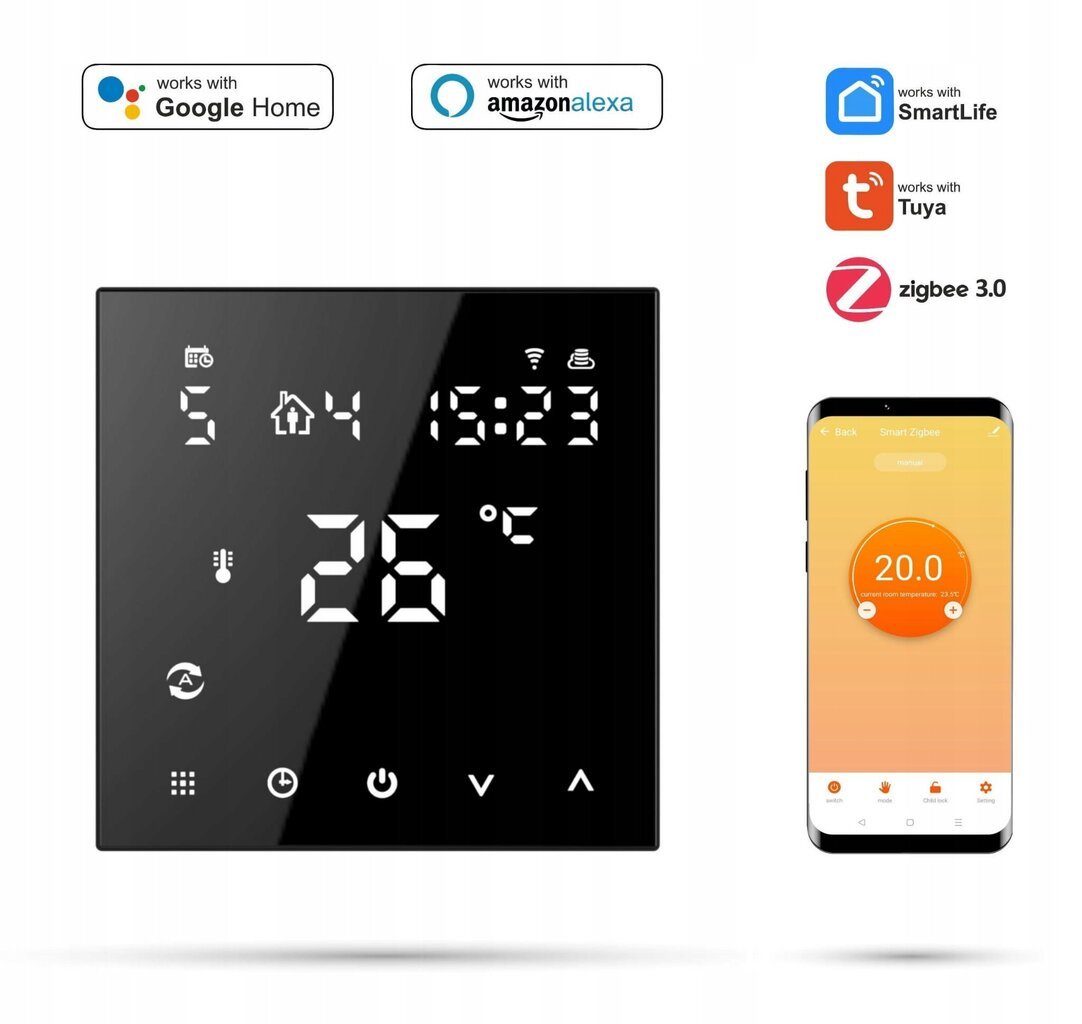 Zigbee-toatermostaat TUYA 3A Black PRO2 hind ja info | Põrandaküte | kaup24.ee