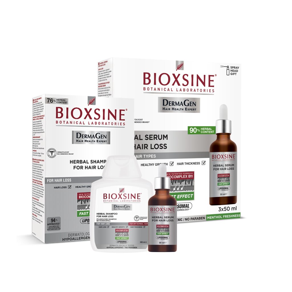 Bioxsine: Bioxsine juuste väljalangemise vastane seerum 3x50ml + Bioxsine šampoon normaalsetele/kuivadele juustele 300ml цена и информация | Šampoonid | kaup24.ee