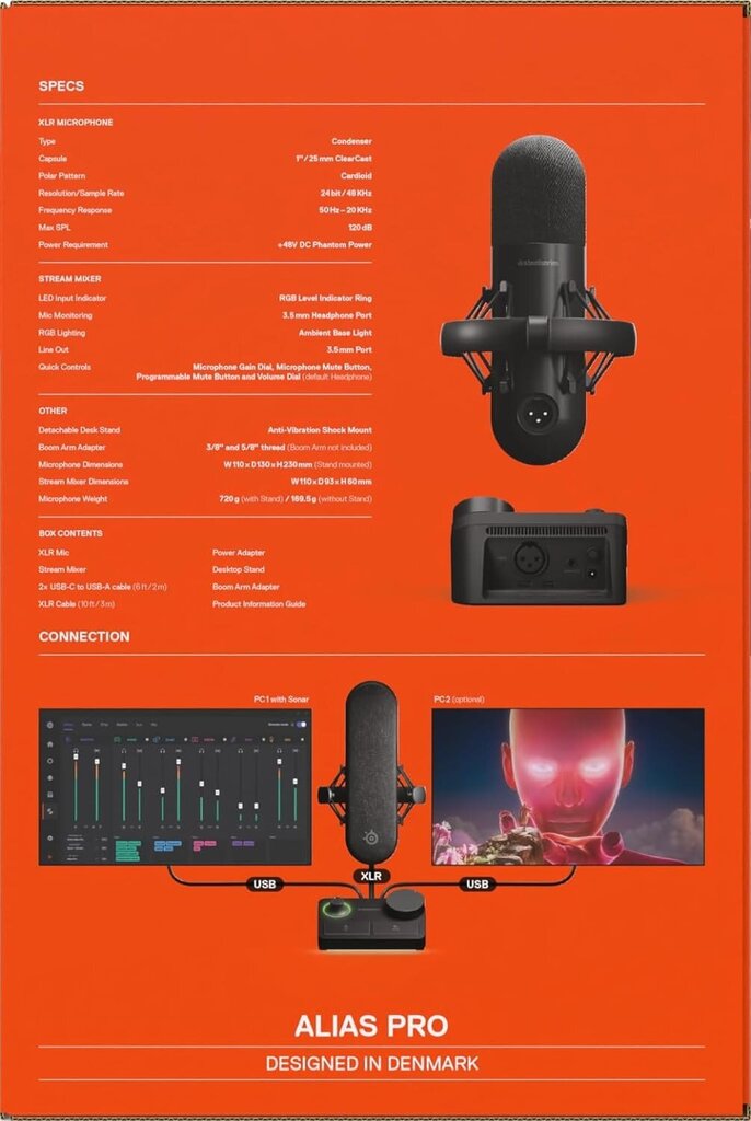 SteelSeries Alias Pro juhtmega kondensaatormikrofon (must) |USB/XLR цена и информация | Mikrofonid | kaup24.ee