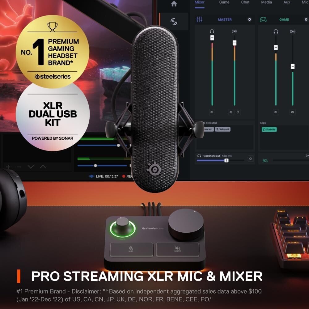 SteelSeries Alias Pro juhtmega kondensaatormikrofon (must) |USB/XLR цена и информация | Mikrofonid | kaup24.ee