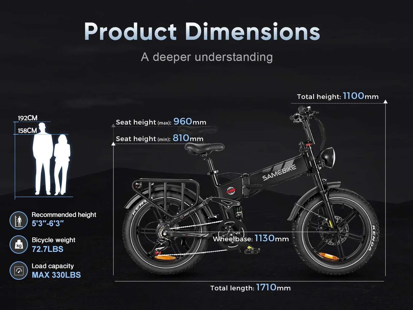 Elektrijalgratas SAMEBIKE RS-A02, hall, 1000W, 17Ah цена и информация | Elektrirattad | kaup24.ee