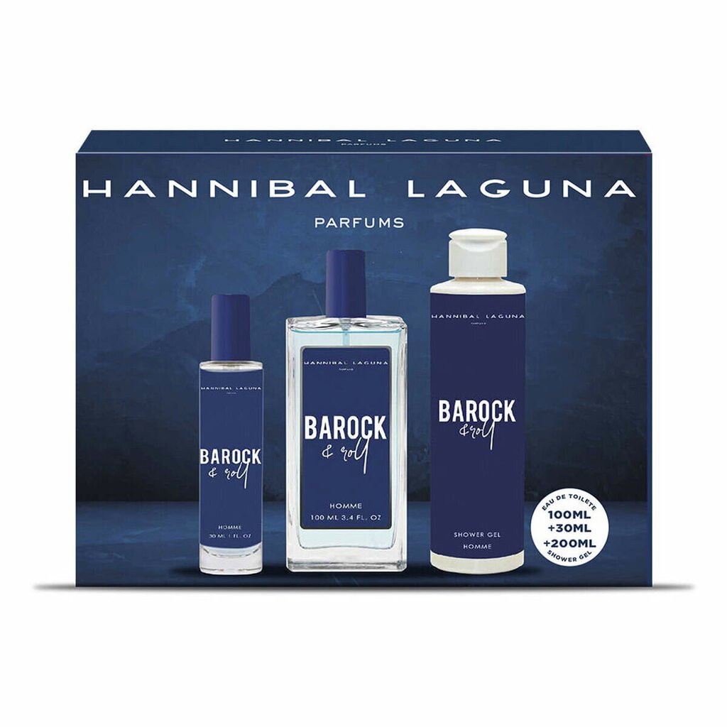 Kosmeetikakomplekt Hannibal Laguna Barock & Roll EDT meestele: Tualettvesi 100 ml + tualettvesi 30 ml + dušigeel 200 ml цена и информация | Meeste parfüümid | kaup24.ee