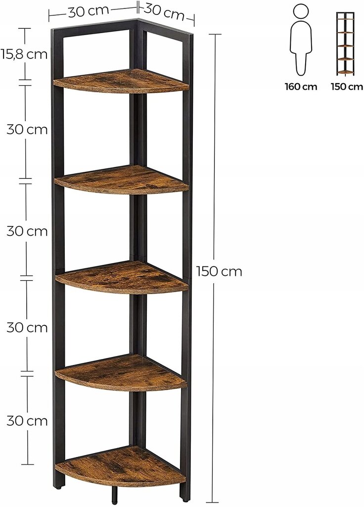 Raamaturiiul Songmics Vasagle 30 cm x 150 cm x 30 cm, Must hind ja info | Elutoa väikesed kapid | kaup24.ee