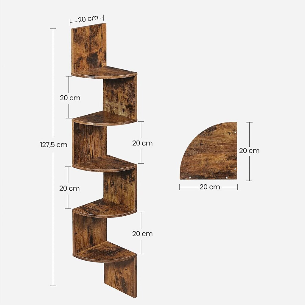 Nurgariiul Vasagle 20 cm x 127,5 cm x 20 cm, pruun hind ja info | Riiulid | kaup24.ee