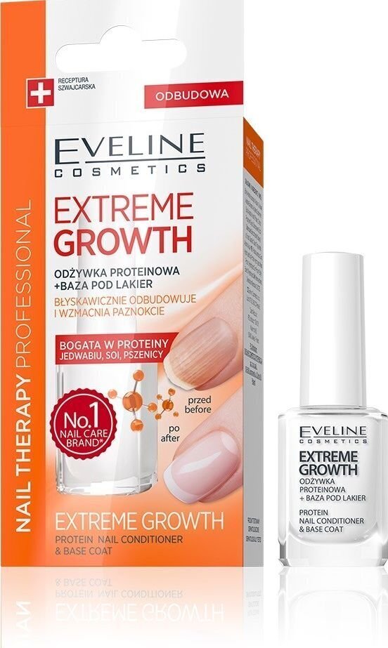 Multifunktsionaalne küünetugevdaja Eveline Nail Therapy Extreme Growth, 12ml hind ja info | Küünelakid, küünetugevdajad | kaup24.ee